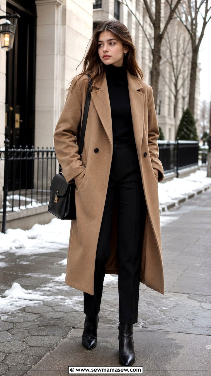 Camel Coat and Turtleneck Old Money Outfit - 20 Old money outfit ideas for teens