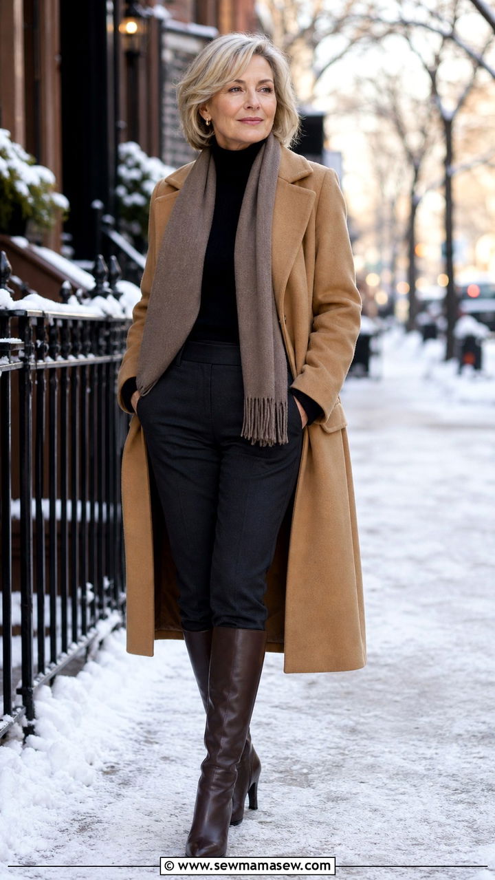 Camel Coat and Turtleneck Winter Outfit - 40 How to dress in your 50s