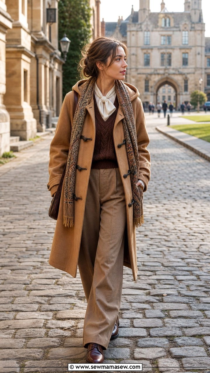 Camel Duffel Coat And Brown Vest - 40 light academia outfits ideas