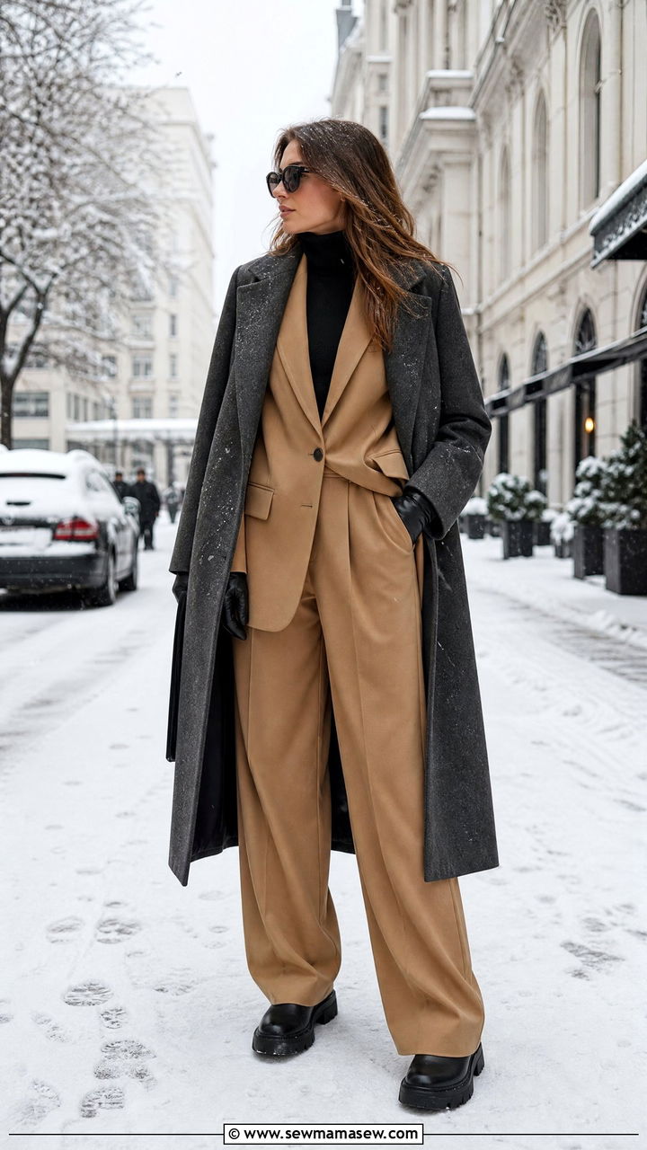 Camel Glamoratti Suit with Wool Overcoat - 30 Glamoratti outfit ideas