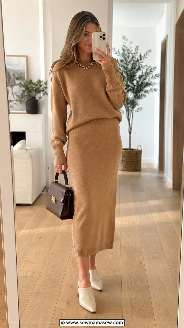 Camel Knit Set Outfit - 30 Warm tone outfit ideas