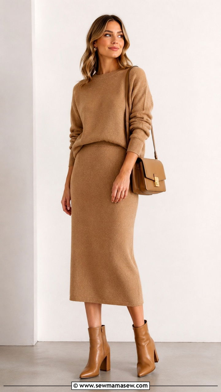 Camel Knitted Co Ord Set - 30 Scandi minimalist outfit ideas