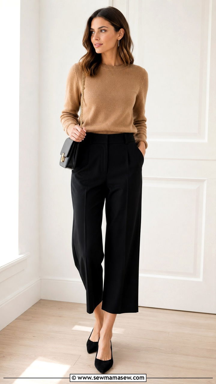 Camel Sweater With Black Pants Outfit - 30 casual business casual outfits