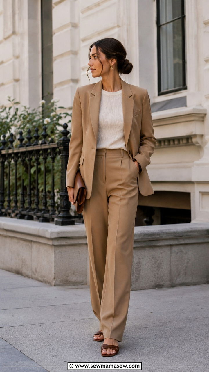 Camel Tailored Blazer With Matching Trousers - 30 Old money wedding guest outfits