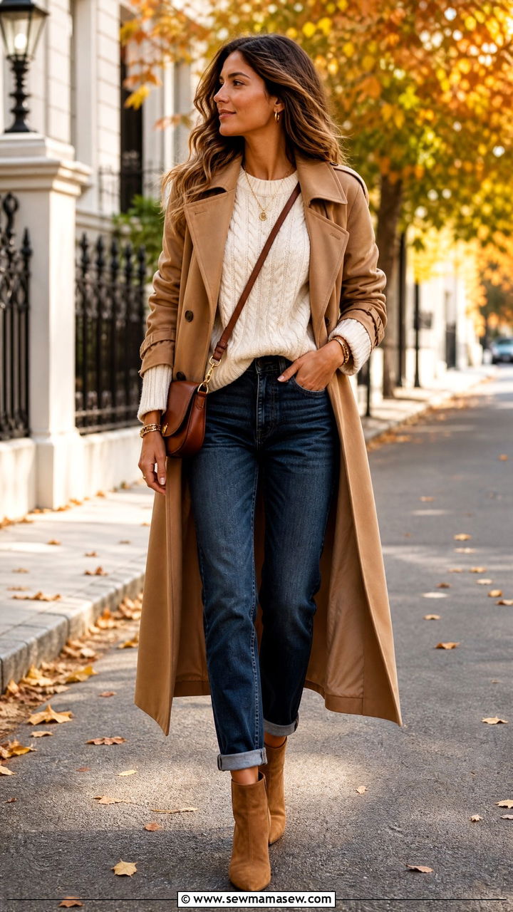 Camel Trench Coat With Boyfriend Jeans - 25 Boyfriend jeans outfit ideas with a trench coat