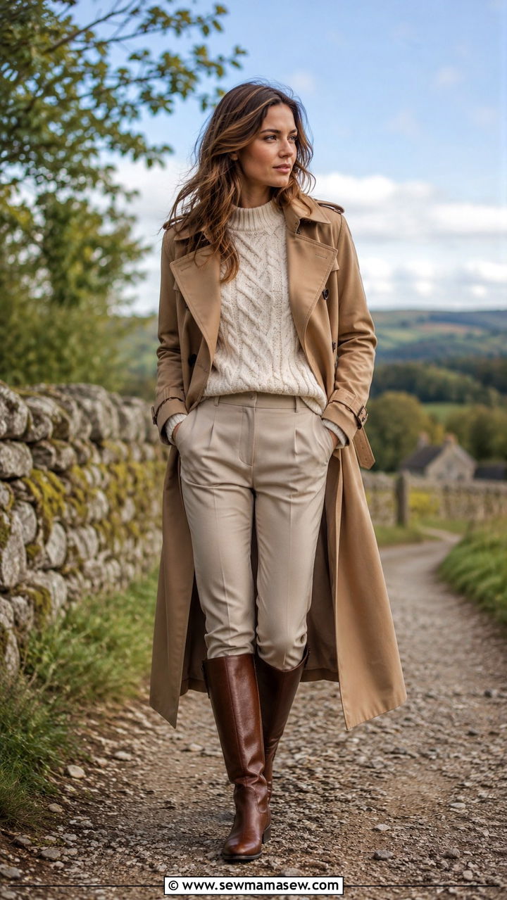 Camel Trench Coat With Brown Riding Boots - 30 Long trench coat outfit ideas with boots