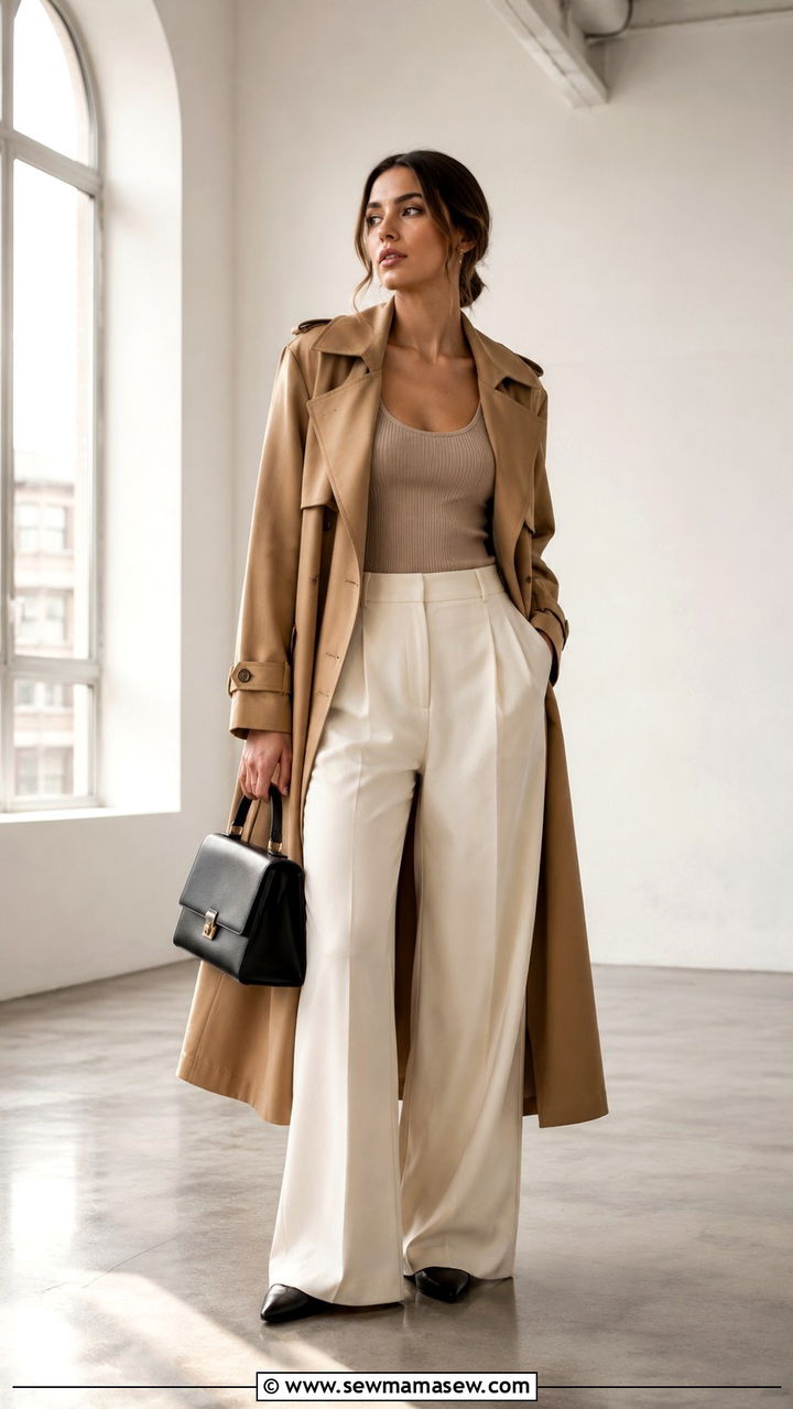 Camel Trench Coat With Wide Leg Trousers - 25 trench coat outfits 2026