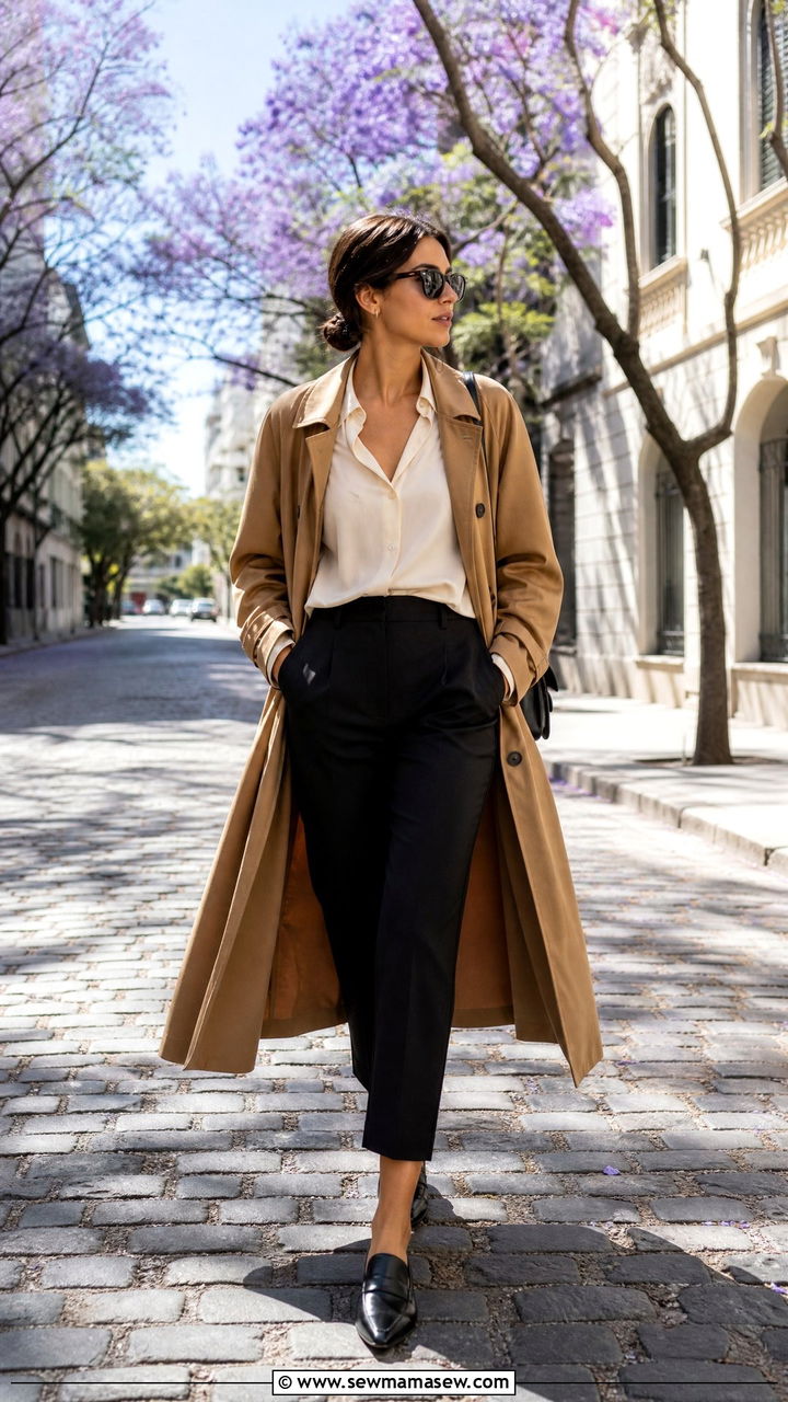 Camel Trench Coat and Cropped Trousers for Buenos Aires Fall - 25 Buenos Aires outfit ideas