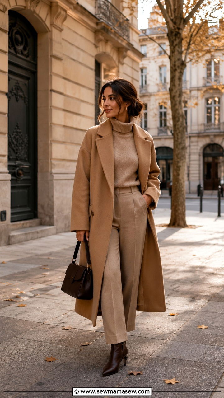Camel coat monochrome outfit petite - 30 classy outfits for short women