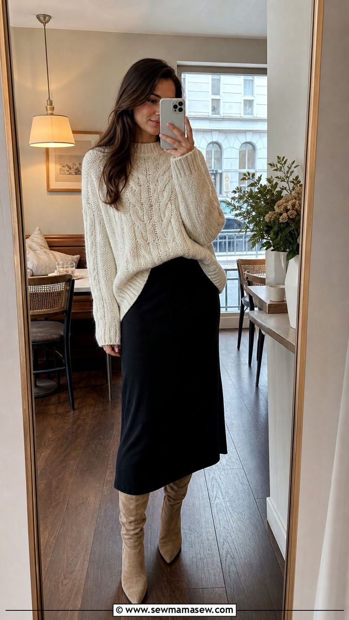 Camel coat with black turtleneck and grey trousers - 40 London outfit ideas