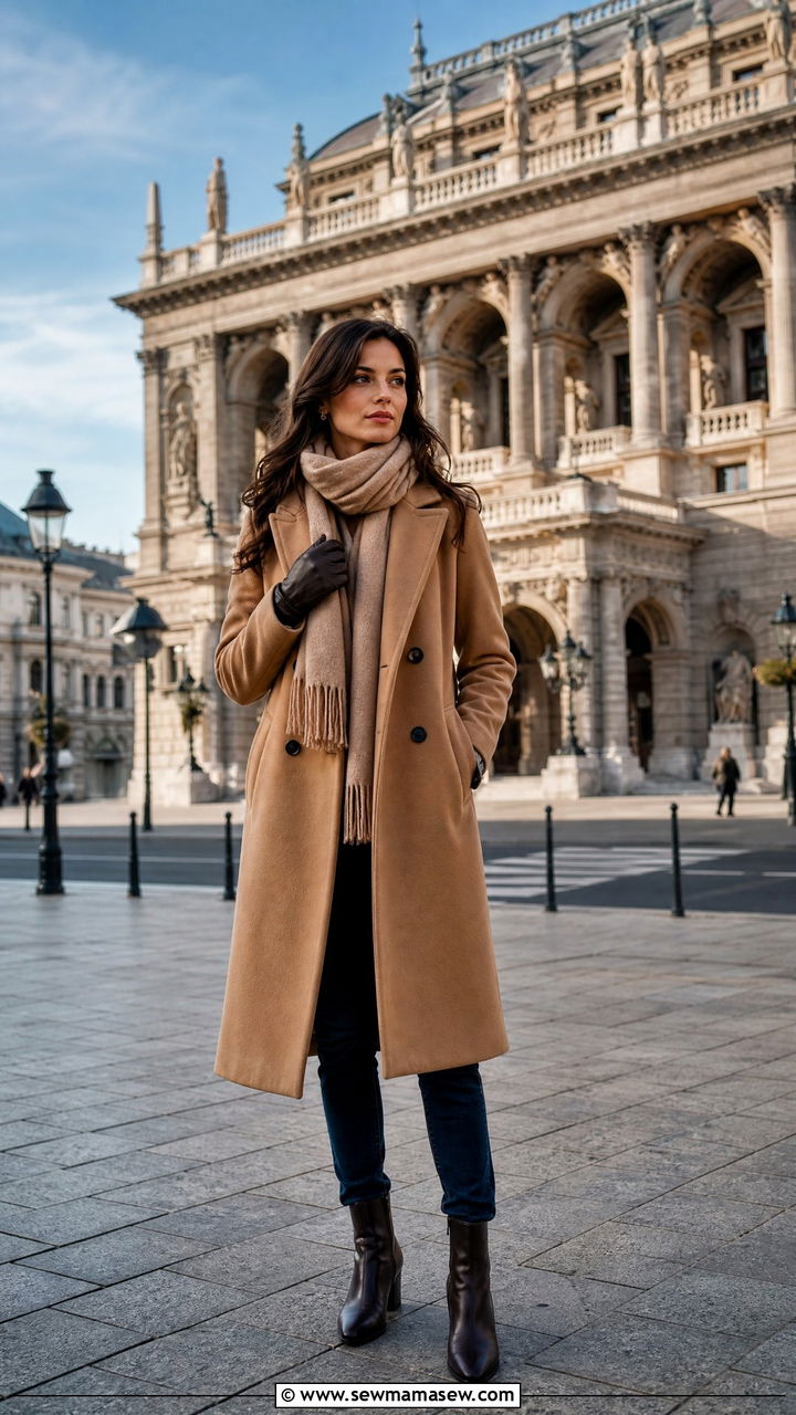 Camel coat with cashmere scarf Budapest outfit - 25 Budapest outfit ideas
