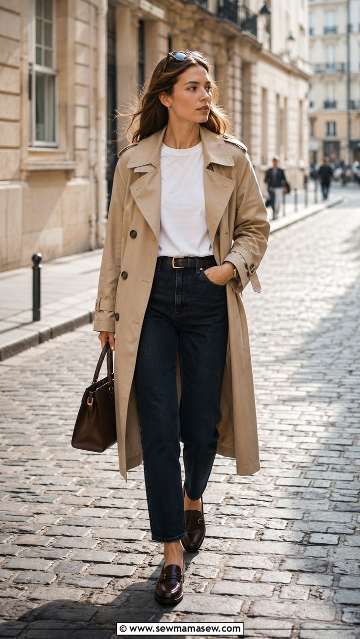 Camel trench coat and straight leg jeans - 25 Old money outfit ideas on Amazon