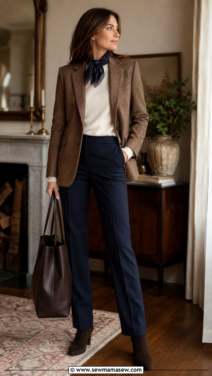 Camel tweed blazer work outfit - 30 Tweed blazer outfit ideas for work