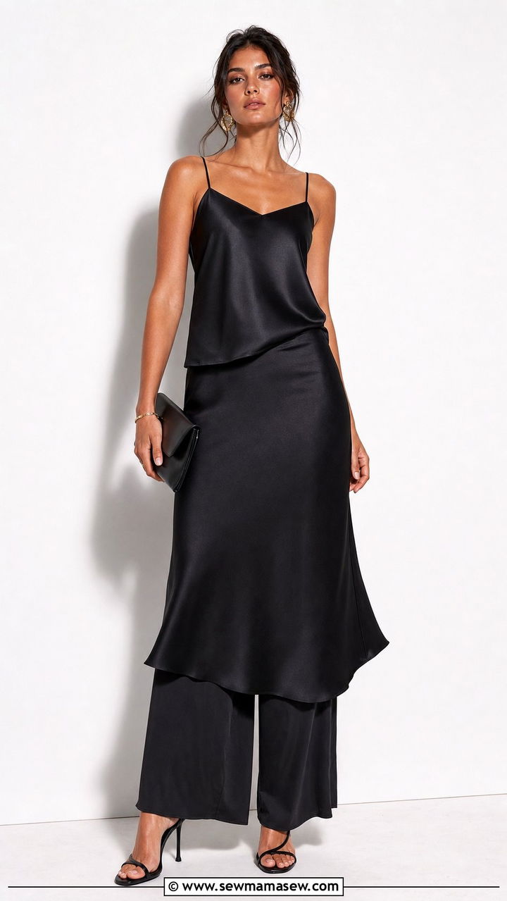 Cami top layered over silk skirt and trousers - 35 Cami top outfit ideas
