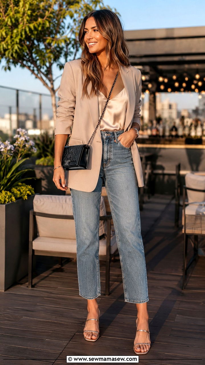 Camisole And Blazer With Crossbody Bag - 20 spring outfits with crossbody bag
