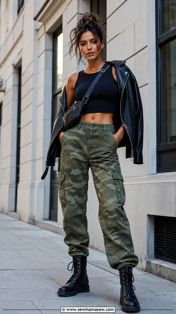 Camo Cargo Pants With Black Crop Top - 25 Cargo pants outfit ideas with crop top