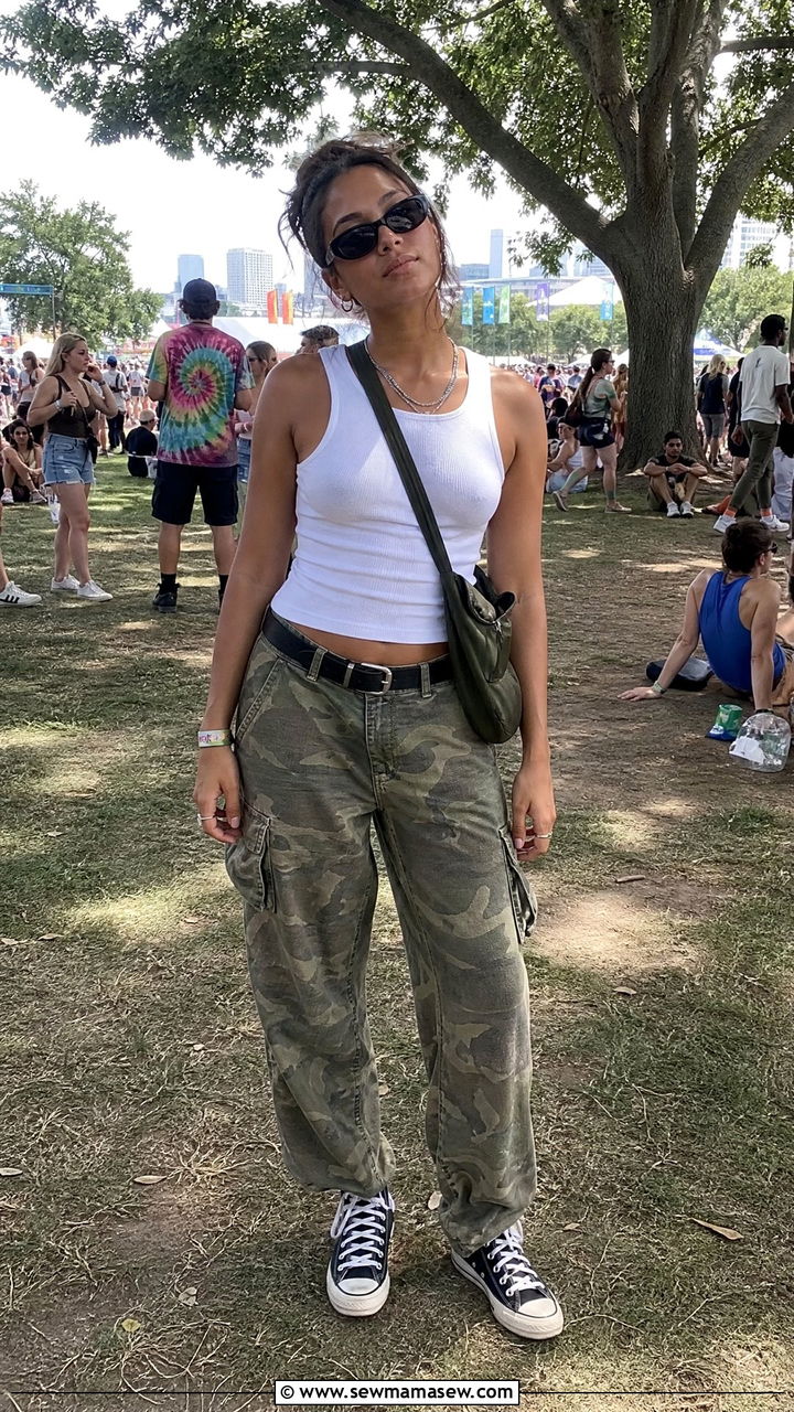 Camo Cargo Pants and White Tank Outfit - 25 Governor's Ball outfit ideas