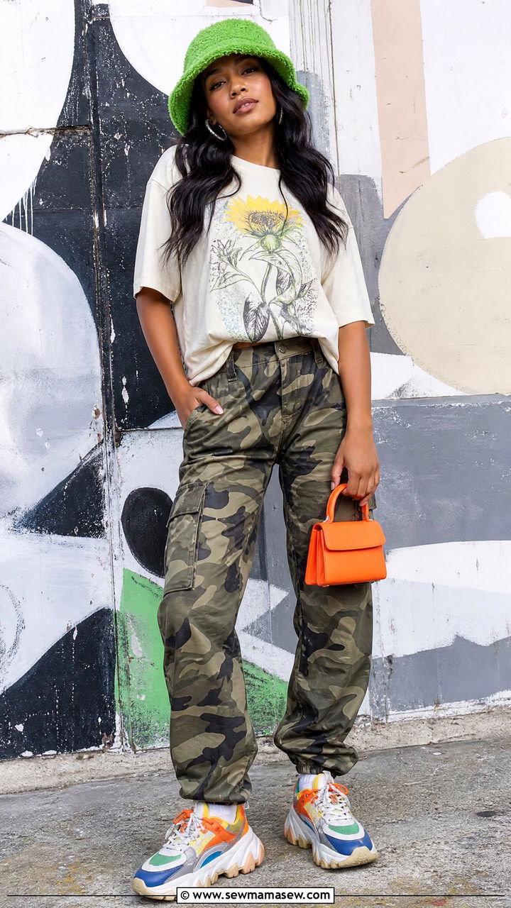 Camo Cargo Pants with Graphic Tee - 25 March outfits for women