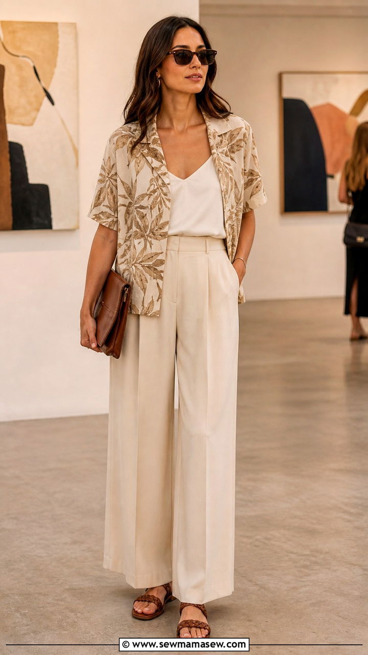 Camp Collar Shirt and Flowy Wide Leg Pants Outfit - 40 Summer wardrobe staples
