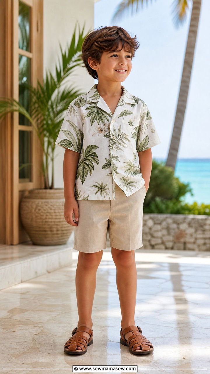 Camp Collar Shirt with Tailored Shorts - 30 Summer outfits for kids