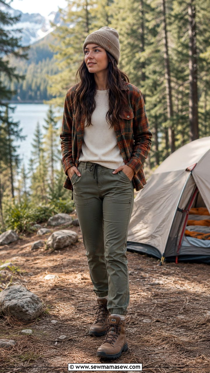 Camping Trip Outfit With a Flannel - 20 spring recreation dressing outfit ideas