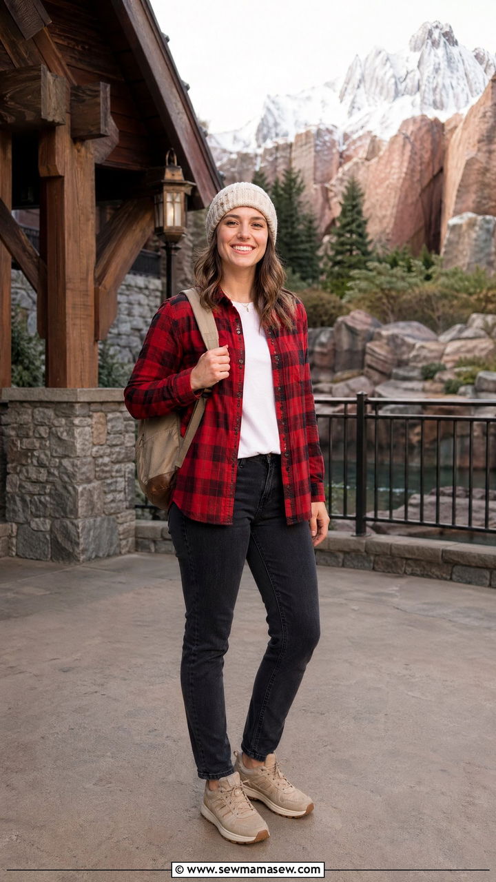 Canada Pavilion Plaid and Denim Outfit - 35 Epcot outfit ideas