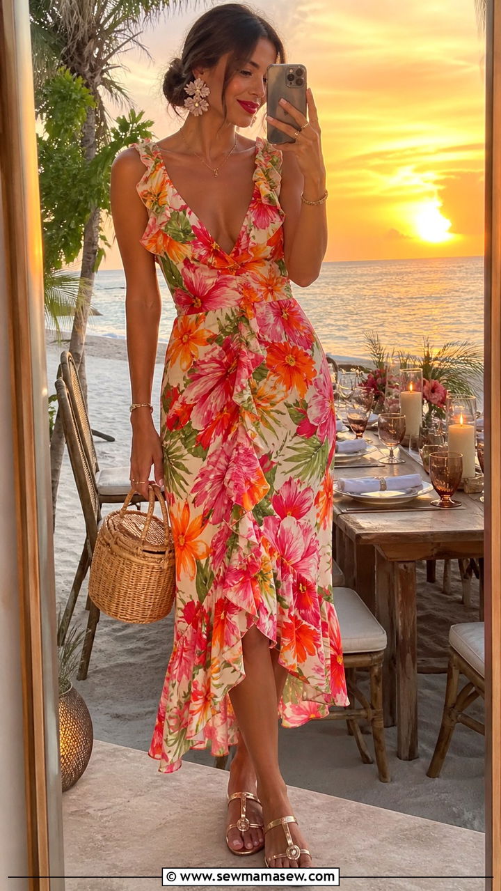 Cancun Floral Ruffle Dress for Evening - 40 What to wear in Cancun