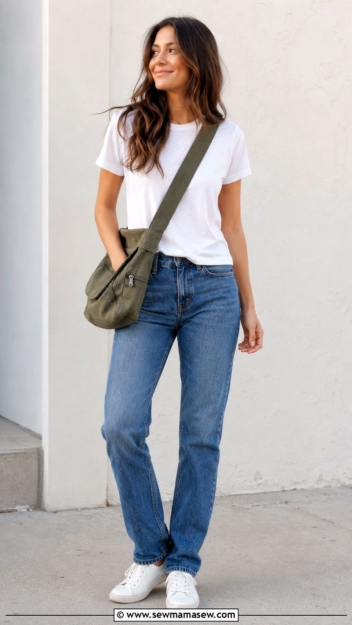 Canvas Messenger Bag With Jeans And White Tee - 30 Messenger bag outfit ideas