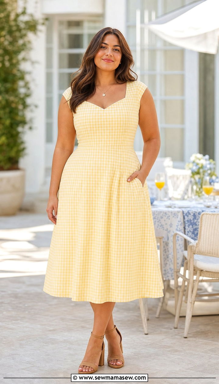 Cap Sleeve A Line Dress with Block Heels - 25 Spring outfits for pear shape