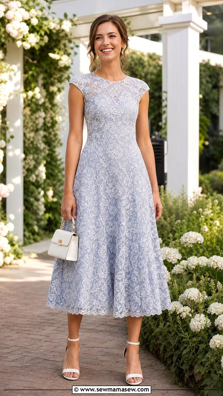 Cap Sleeve Fit And Flare Dress With Ankle Strap Heels - 40 Garden wedding guest outfit ideas
