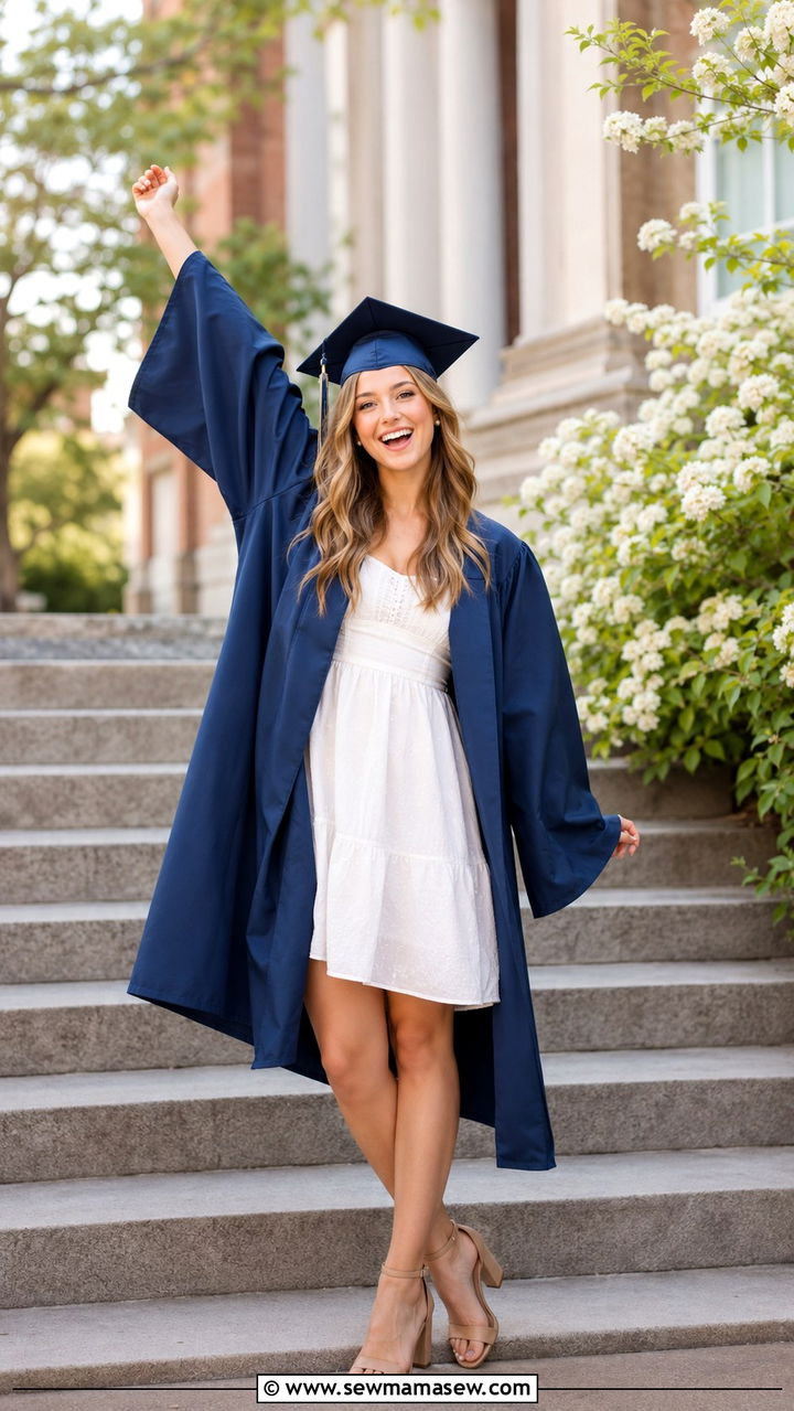 Cap and Gown with a White Dress Underneath - 30 Spring senior photo outfits