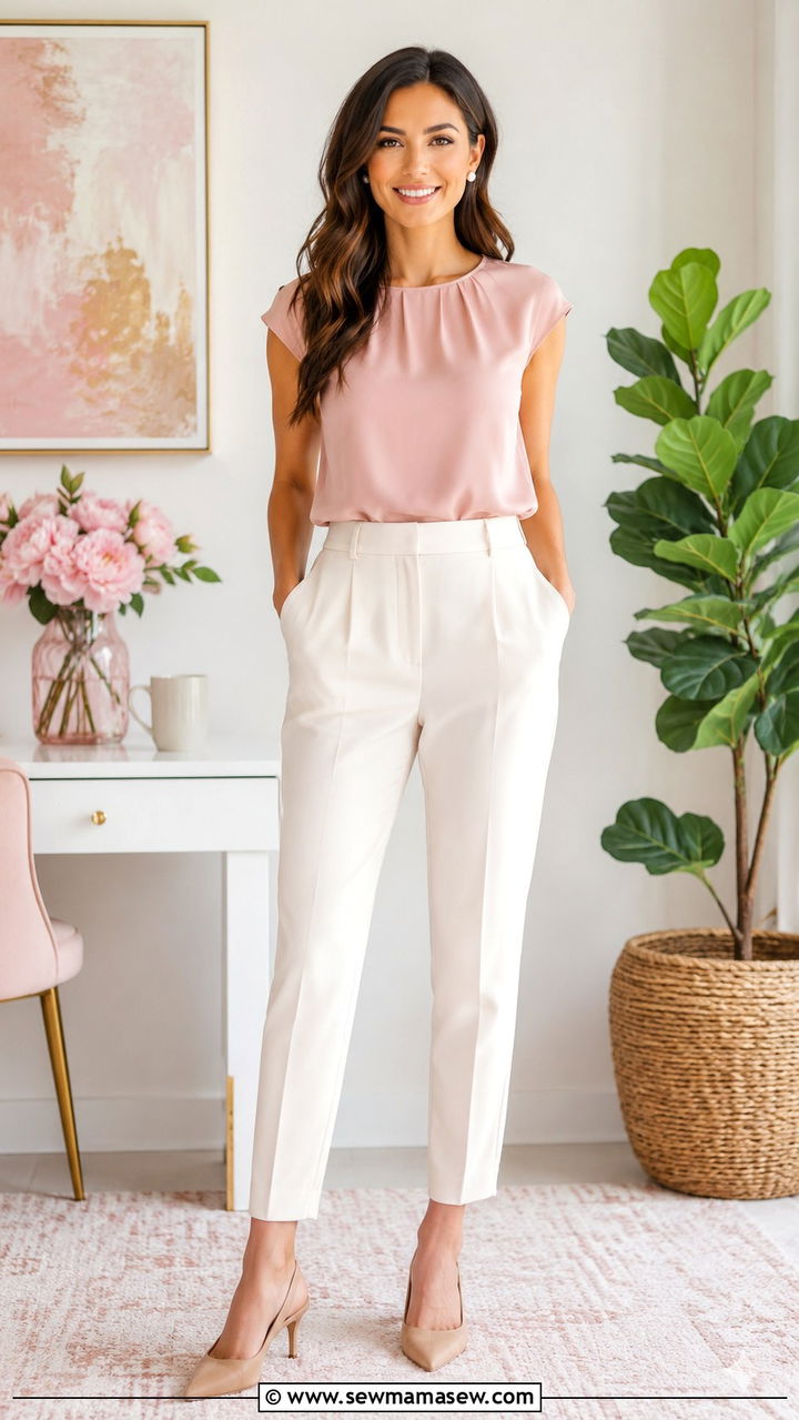 Cap sleeve blouse high waist trousers and slingbacks - 25 Virtual presentation outfit ideas