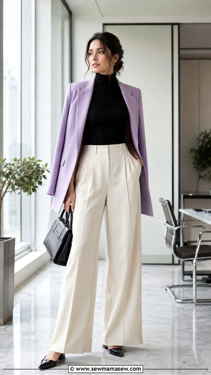 Cape Blazer with Sleeveless Turtleneck and Wide Leg Trousers - 30 spring transition outfit ideas