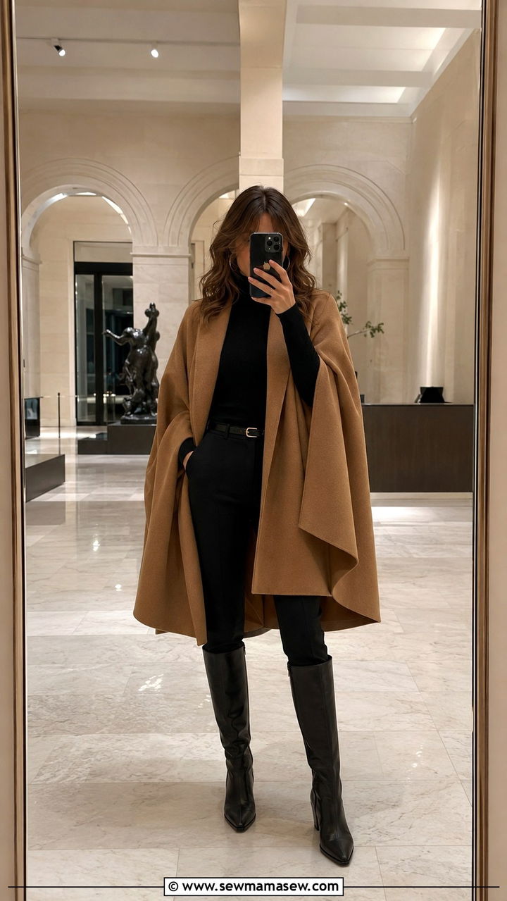 Cape Coat And Fitted Turtleneck - 25 poetcore outfits to copy