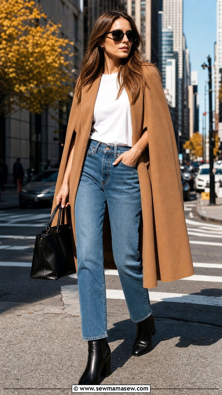 Cape Coat With Jeans And Ankle Boots - 35 Cape outfit ideas