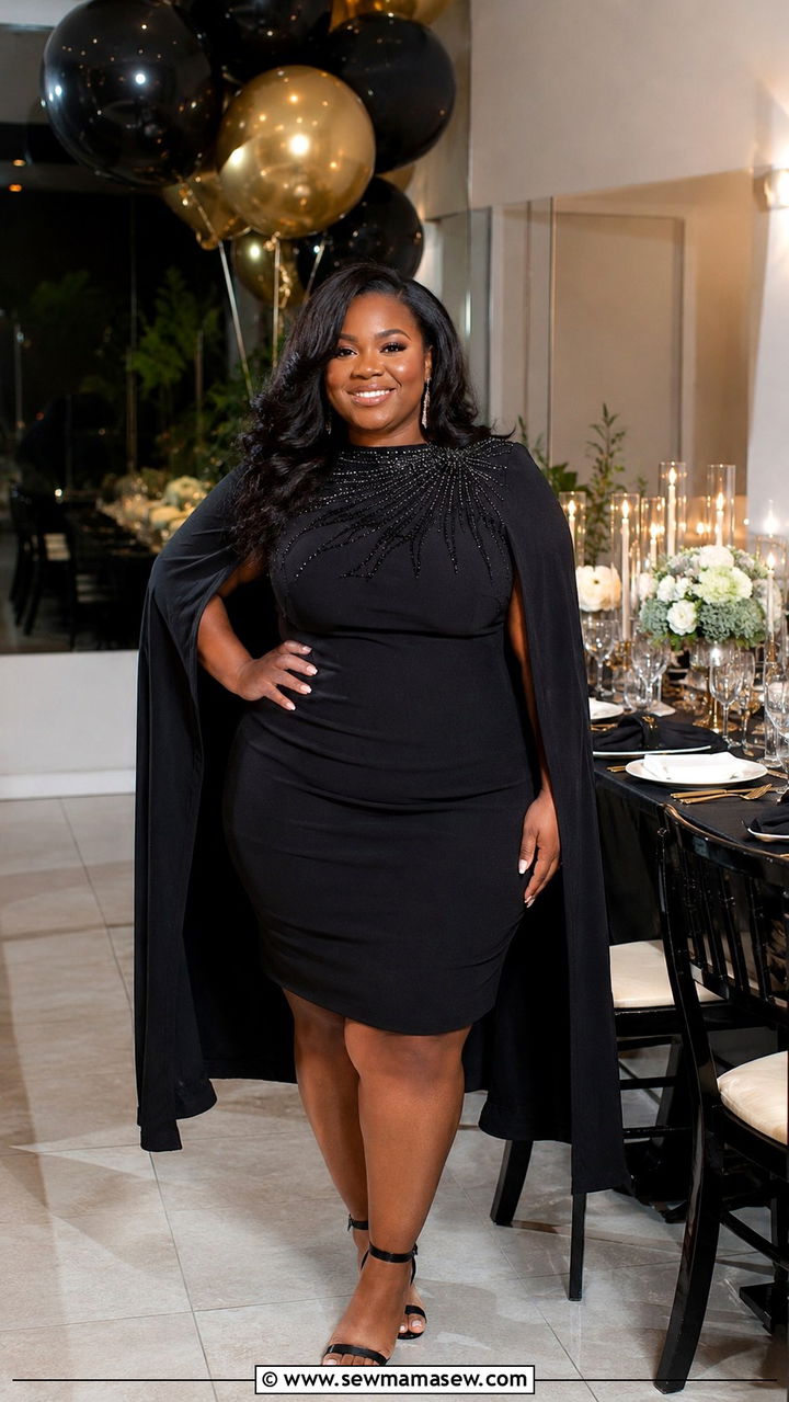 Cape Dress with Strappy Heels - 30 Plus size birthday outfit ideas