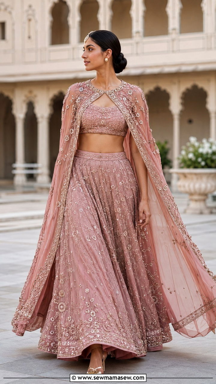 Cape Dupatta Lehenga For Wedding - 20 Wedding guest outfit ideas Indian wedding