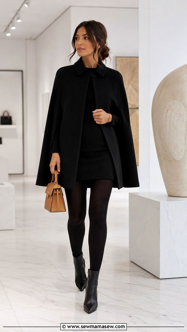Cape Jacket With Black Tights And Ankle Boots Outfit - 25 Personal shopper outfit ideas