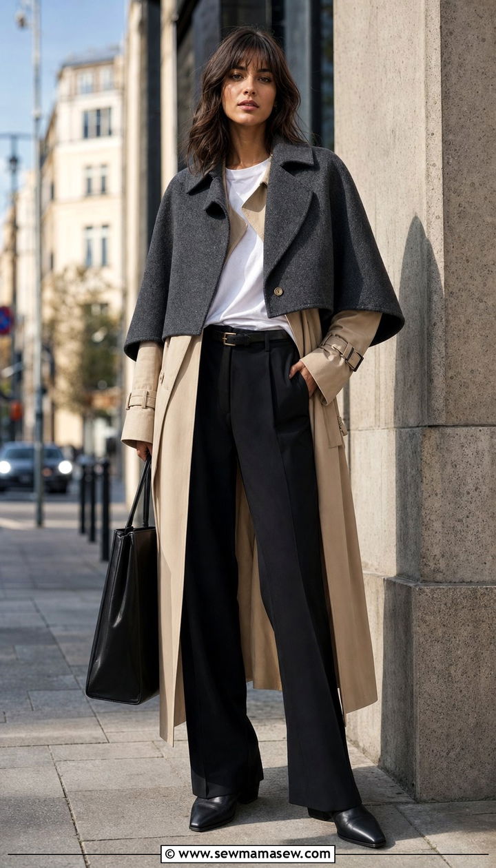 Cape Layered Over A Trench Coat - 35 Cape outfit ideas