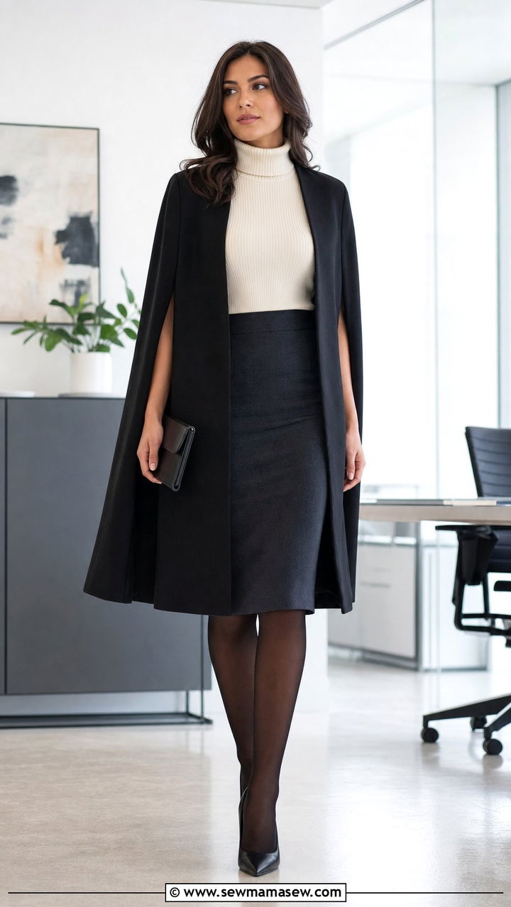 Cape Over A Pencil Skirt Outfit - 35 Cape outfit ideas