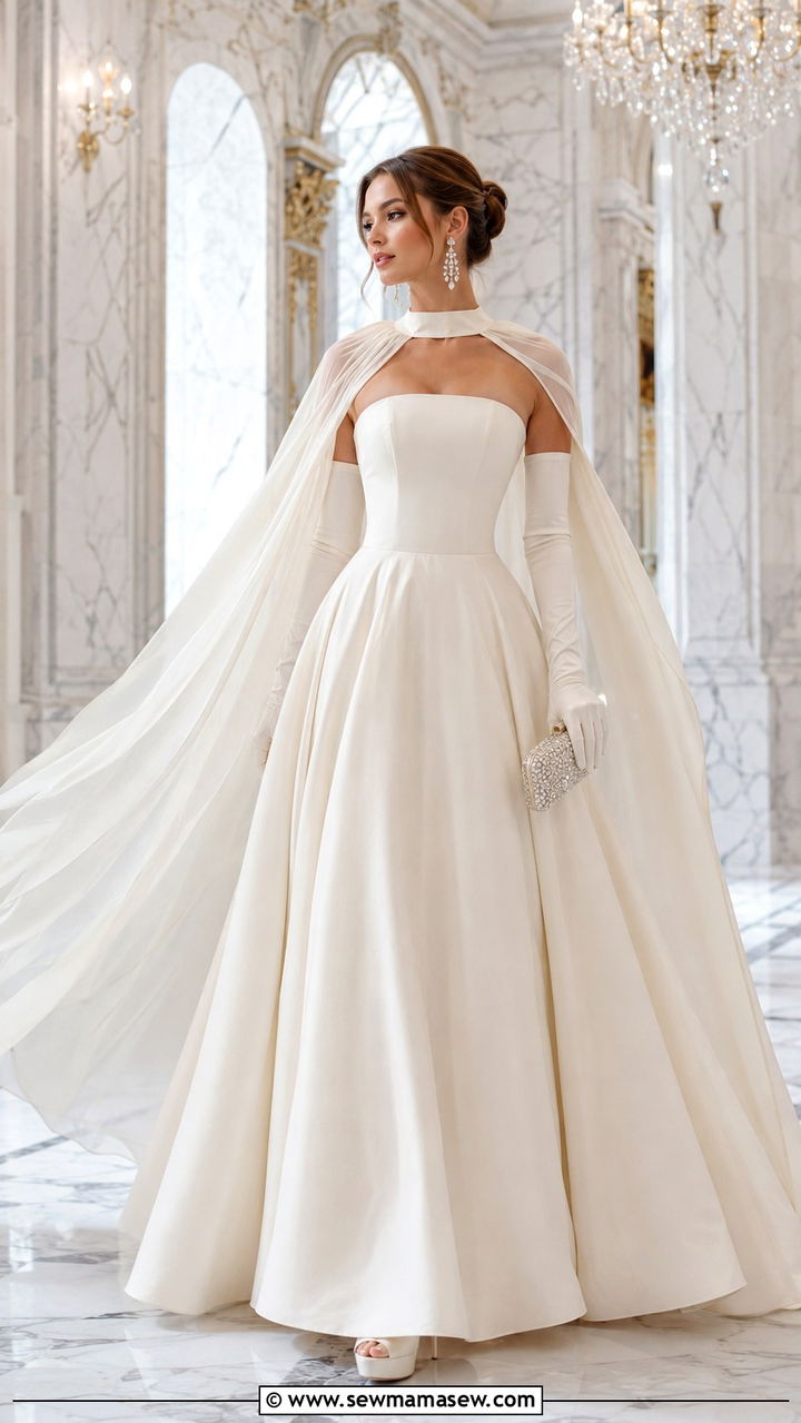Cape Sleeve Ball Gown White Tie Outfit - 25 White tie event outfit ideas