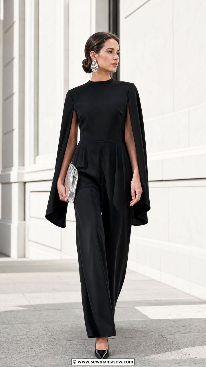Cape Sleeve Jumpsuit With Metallic Clutch - 25 Opera aesthetic outfit ideas