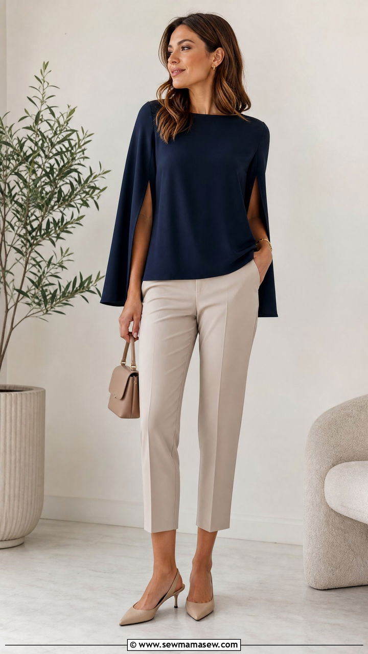 Cape Sleeve Top With Cropped Trousers - 25 Outfit ideas to flatter arms