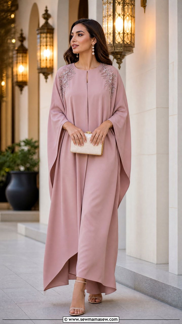 Cape Style Abaya with Embroidered Shoulders - 30 Eid al Fitr outfit ideas