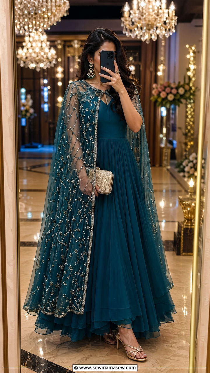 Cape Style Anarkali For Diwali Celebration - 35 Diwali outfit ideas for women