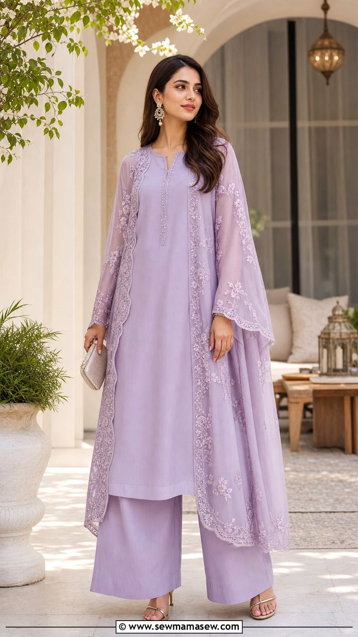 Cape Style Kurta With Palazzo Pants - 25 Eid outfit ideas for women 2026