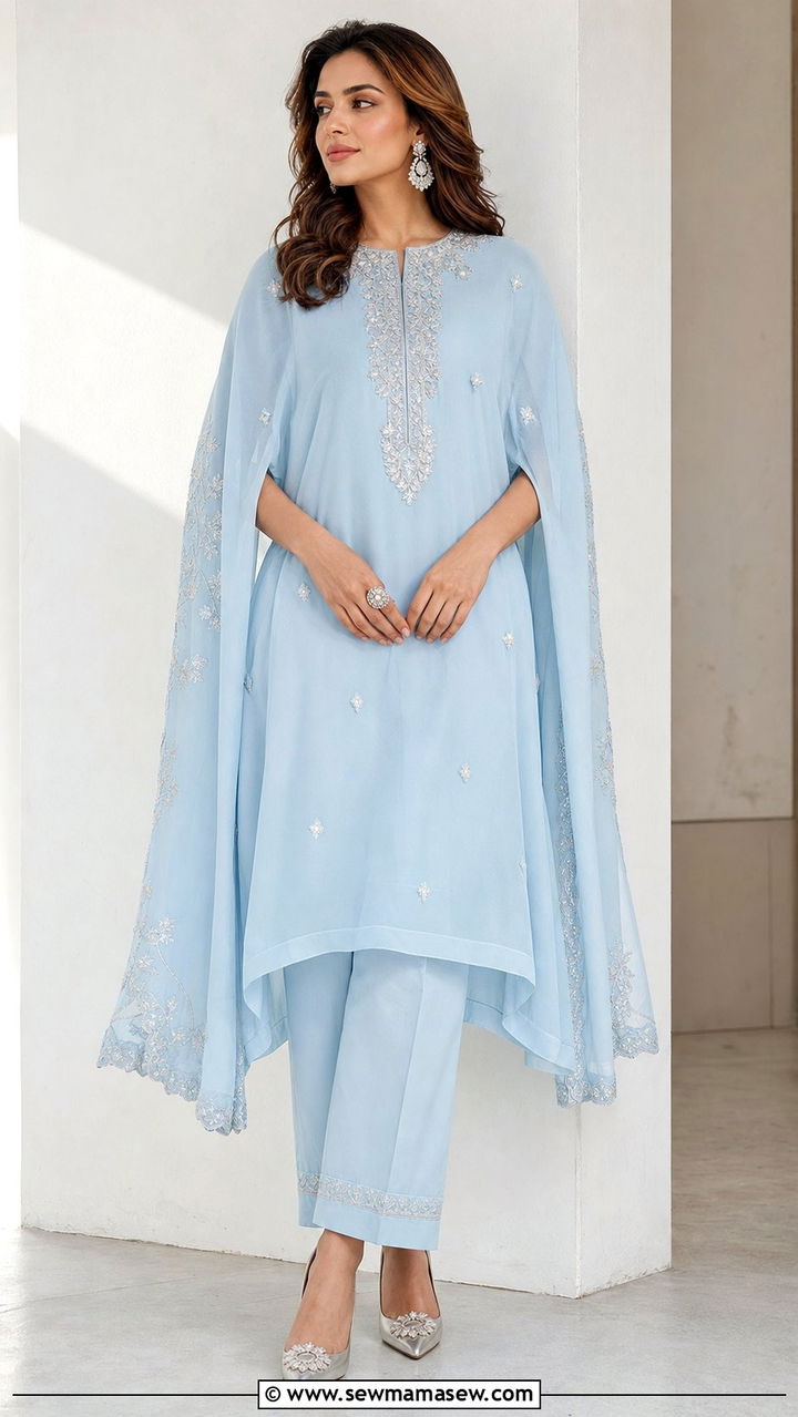 Cape Style Kurta With Straight Trousers - 25 Eid outfit ideas Indian