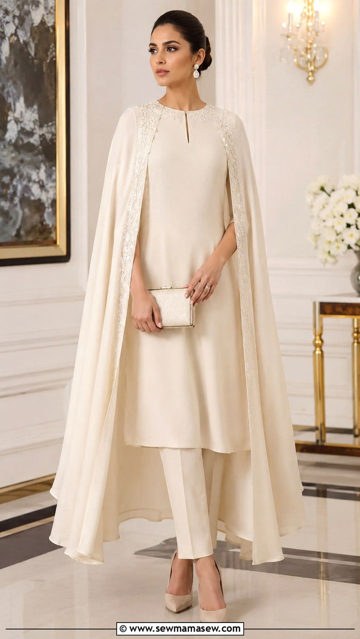Cape Style Kurta with Straight Trousers - 25 Multan outfit ideas