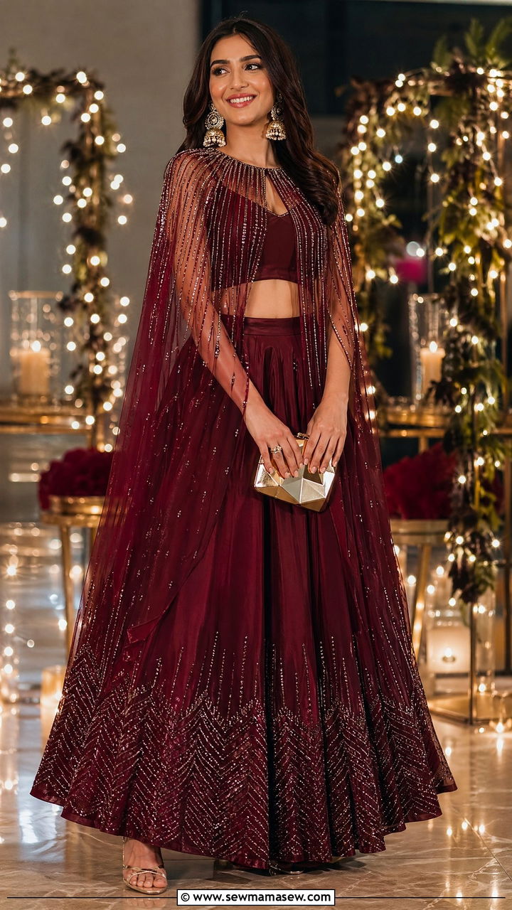 Cape Style Lehenga For Diwali Party - 35 Diwali outfit ideas for women