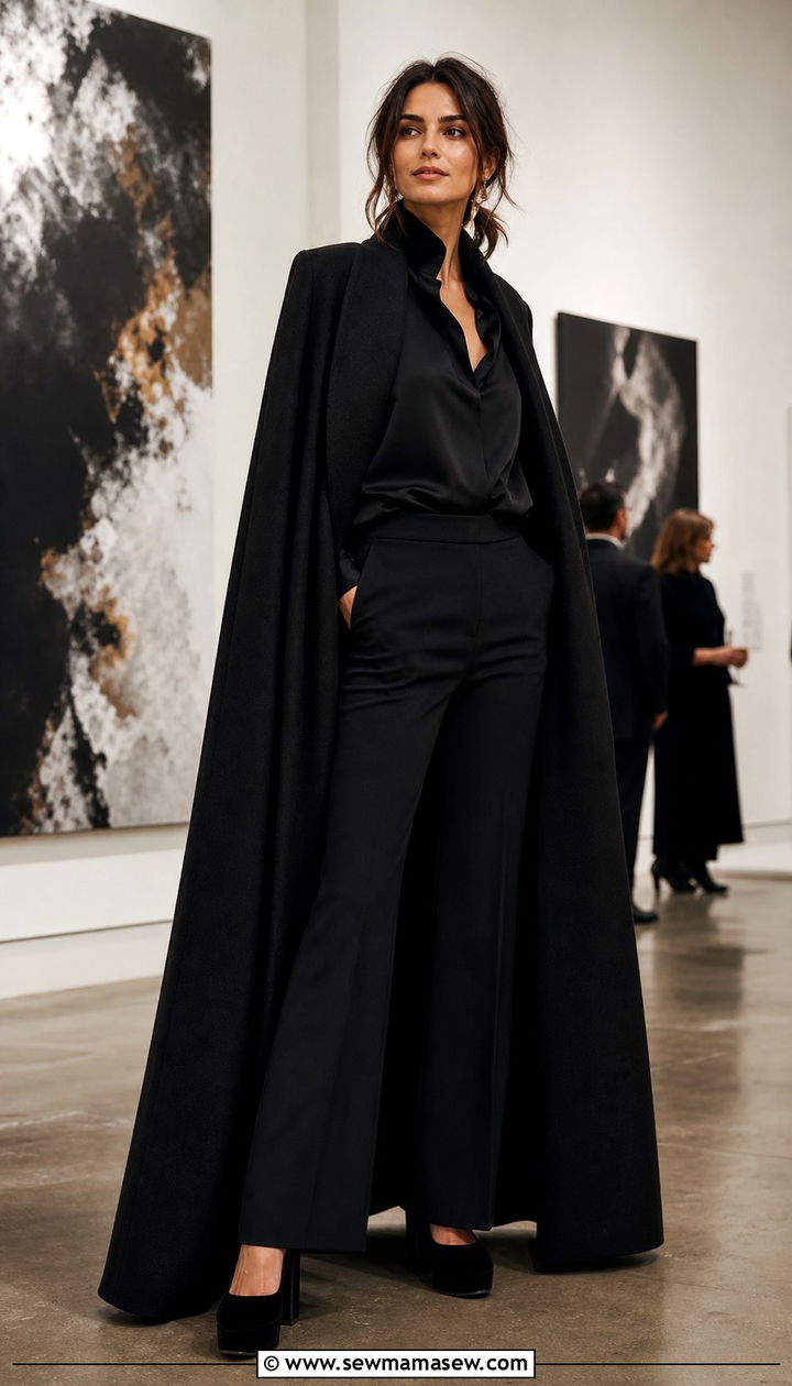 Cape With All Black Ensemble - 35 Cape outfit ideas